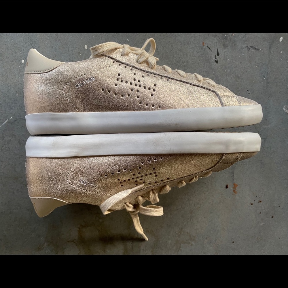 Sam Edelman Aubrie Gold Distressed LaceUp Sneakers